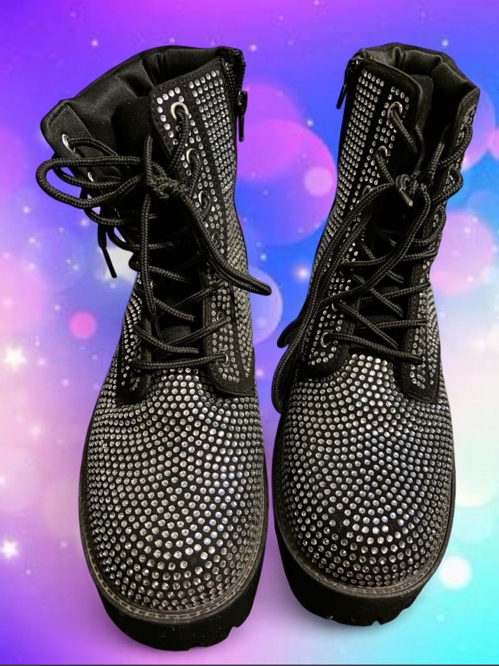 Rouge! Black Crystal-Embellished Lace-Up Boots